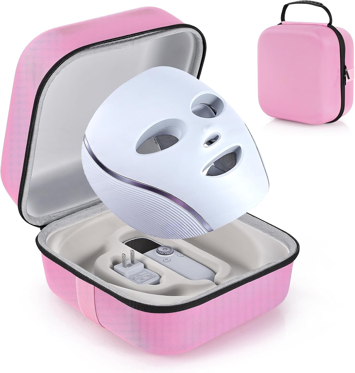 Face Mask Case Compatible with Shark Cryoglow LED Face Mask, Hard Shell Protective & Shock-Absorbing Fleece Lining EVA with Handle for Secure Storage, Travel Carrying (Pink)