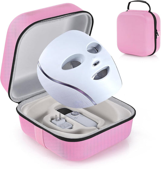 Face Mask Case Compatible with Shark Cryoglow LED Face Mask, Hard Shell Protective & Shock-Absorbing Fleece Lining EVA with Handle for Secure Storage, Travel Carrying (Pink)