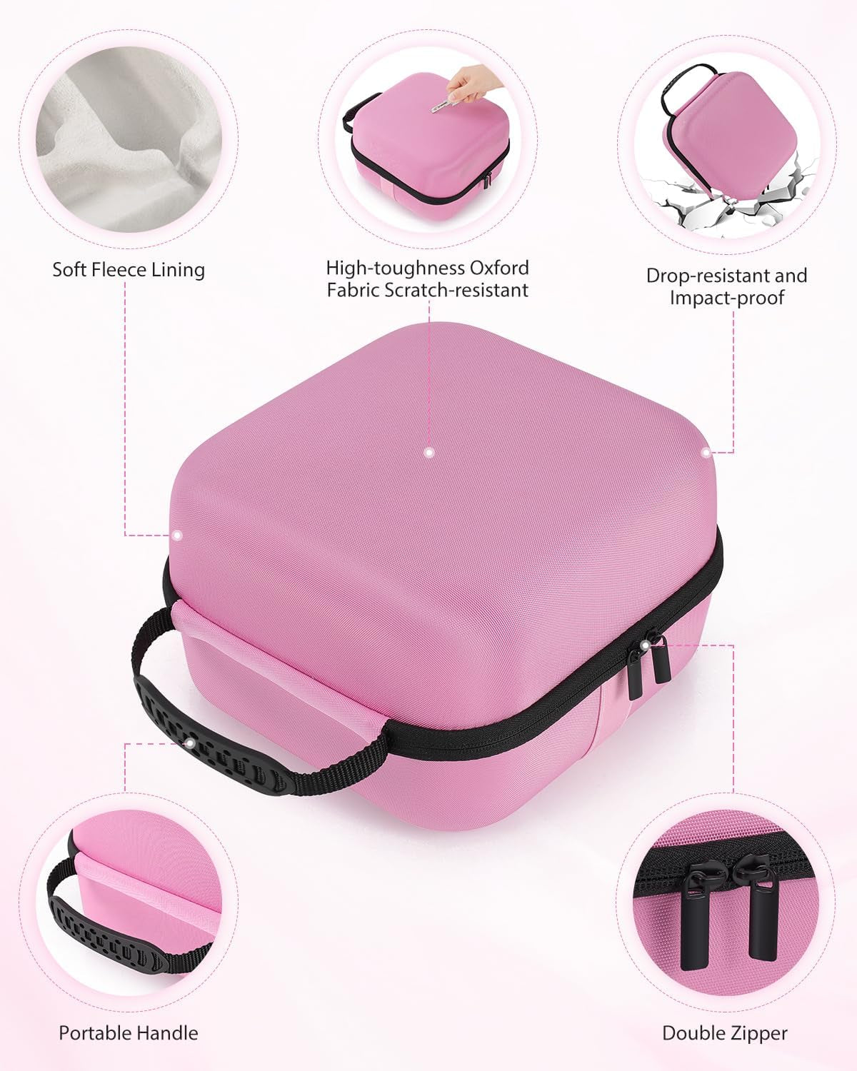 Face Mask Case Compatible with Shark Cryoglow LED Face Mask, Hard Shell Protective & Shock-Absorbing Fleece Lining EVA with Handle for Secure Storage, Travel Carrying (Pink)